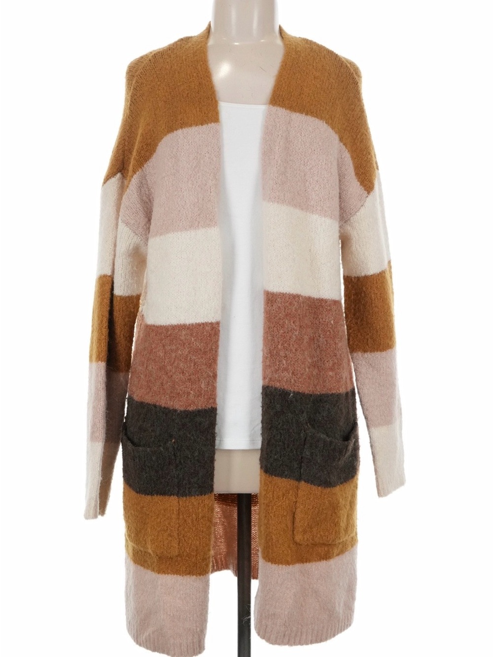 Knox Rose Striped Open-Front Long Cardigan Sweater - Multi-Color